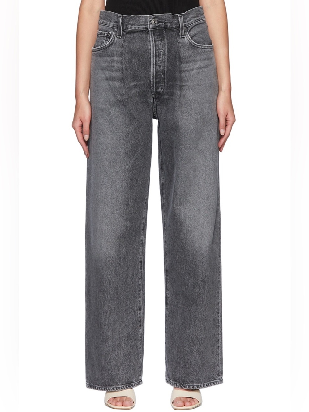 AGOLDE Dax Wide Leg Jeans Size 27 Prism Gray Wash Tacked Pleated Waist Boho Y2K